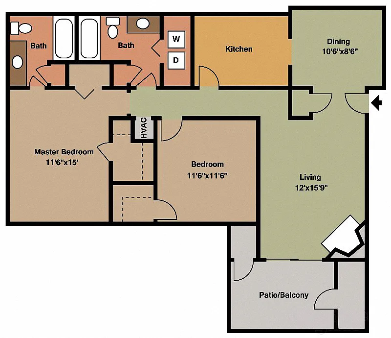 Floor plan 2 Bed - 2 Bath