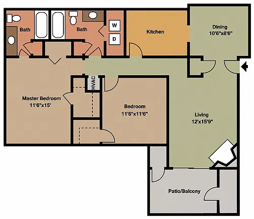 Floor plan 2 Bed - 2 Bath