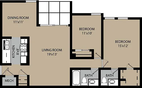 Floor plan Catalpa 2-Bedroom Apartment in Boulder, CO
