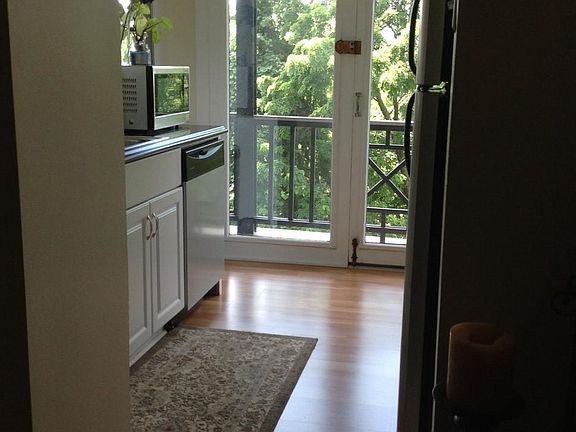 The kitchen has amazing natural light through a huge window and two full-glass panel doors