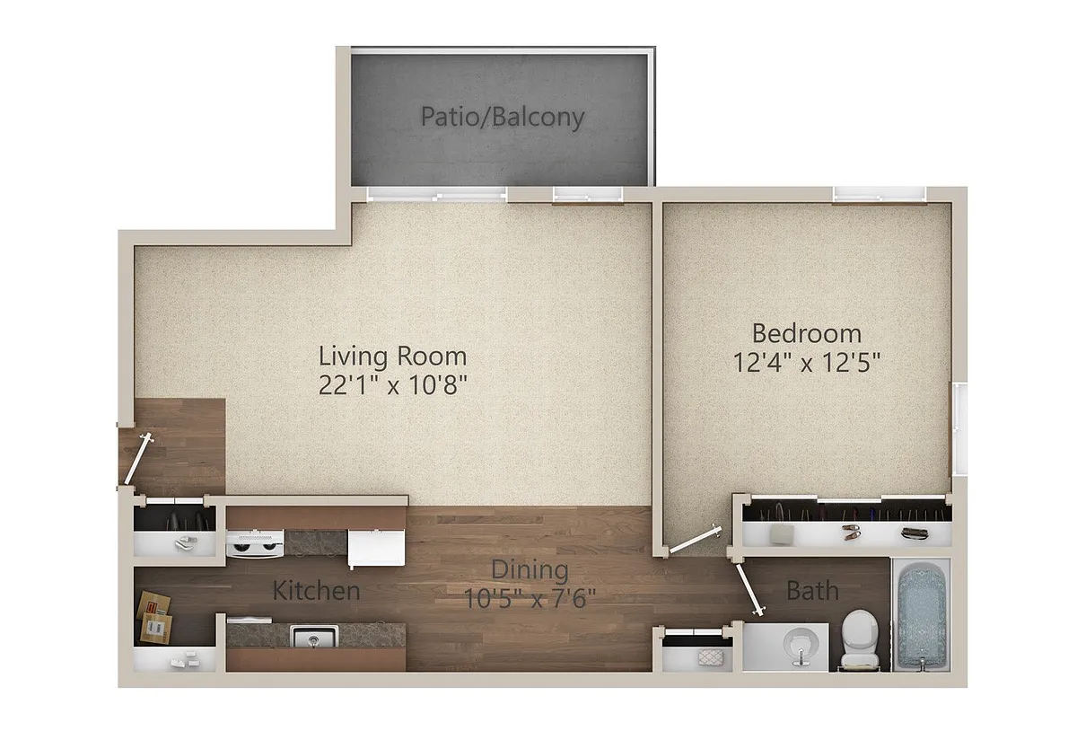 Floor plan 1 Bedroom (687 sq ft)