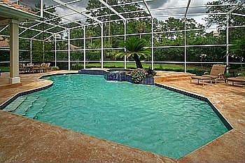 screen pool covered lanai/waterfall