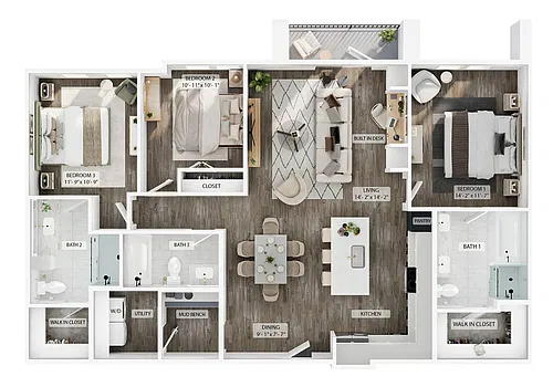 Floor plan 3BR/2BA - C1