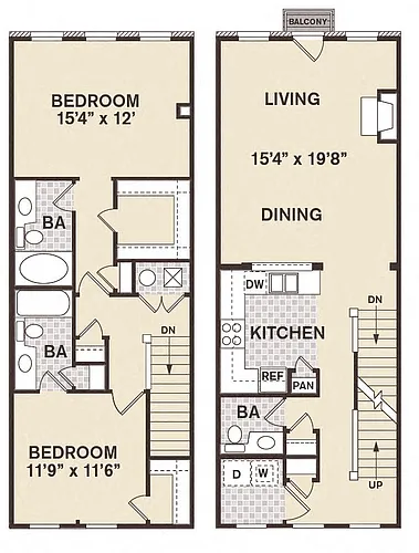 Floor plan 2B2B TH Lincoln Park -Renovated