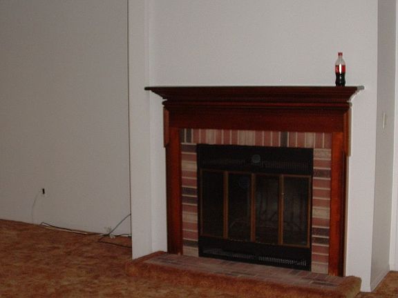Wood burning fireplace in living room