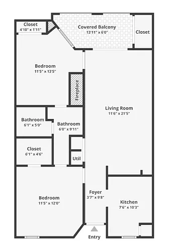 Floor plan The Copenhagen - 2 Bed, 1 Bath