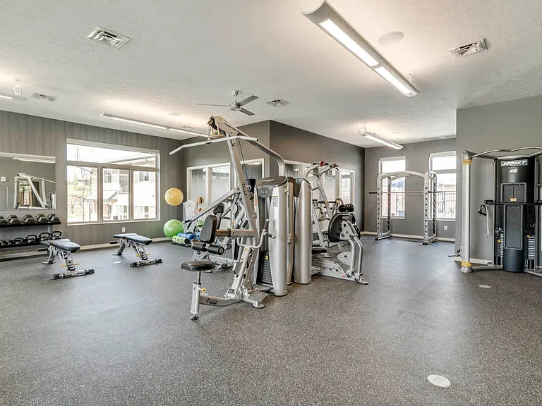 Our expansive fitness center is a true athletic gym. It includes free weights, weightlifting machines and cardio equipment. It also includes a yoga/spin studio.