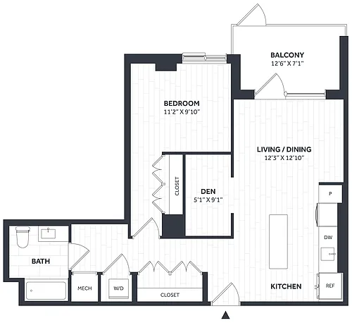 Floor plan 1 Bed/1 Bath Den - Stratos - BB01