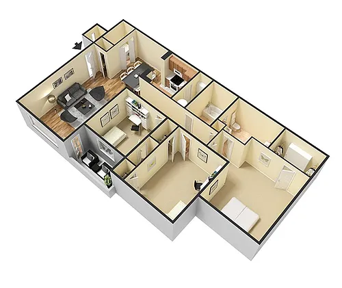 Floor plan 2 Bedroom 2 Bath - Renovated
