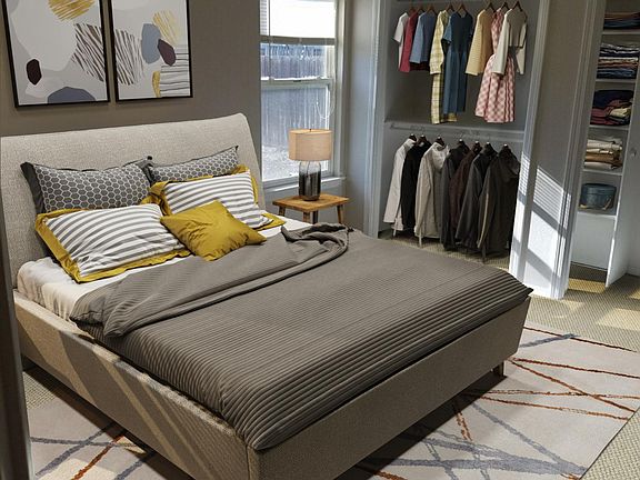 Master Bedroom with ensuite bathroom. Two Bi-fold closet doors for plenty of storage. The Master Bathroom has a walk-in shower, two sinks and a comfort height, elongated toilet.