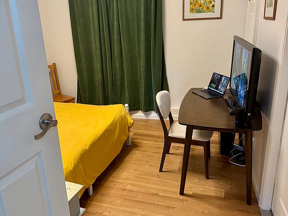 2 steps down to the bedroom and office.