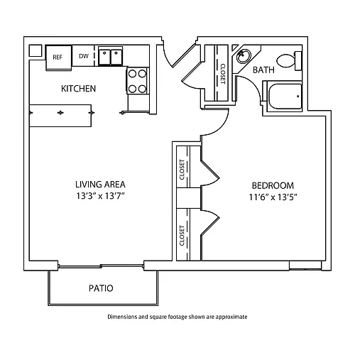 Floor plan Style A: 1 Bedroom / 1 Bath