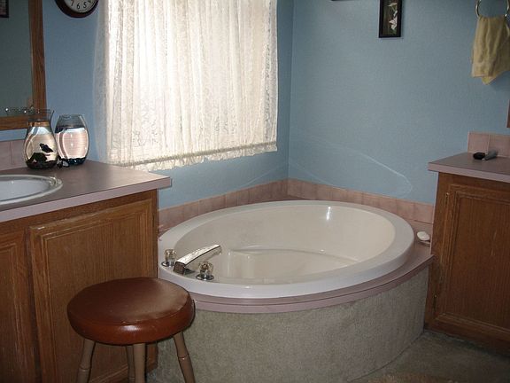 Master bath has garden tub and shower