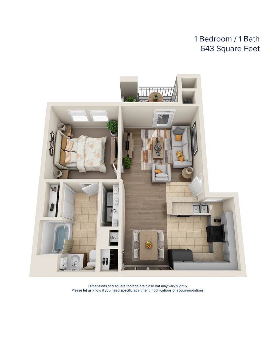 Floor plan 1x1 Upgraded