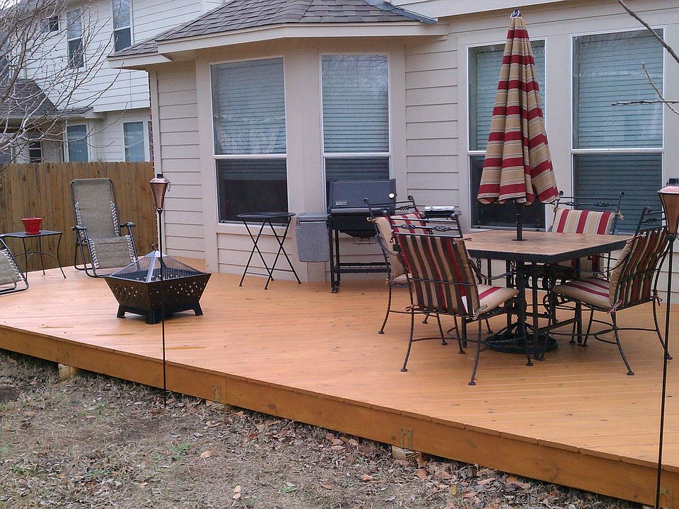 Large deck in backyard.