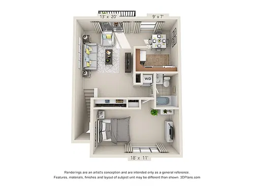 Floor plan 1-Bedroom 1-Bathroom Second Floor
