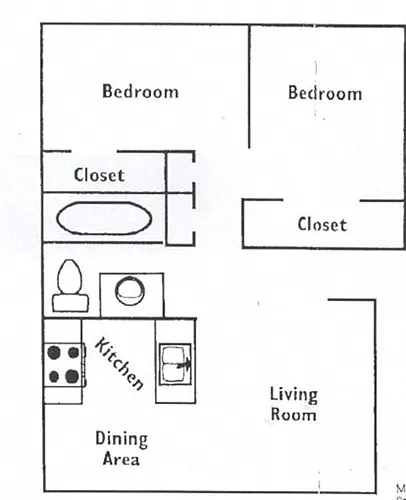 Floor plan 2 Bedroom, 1 Bath