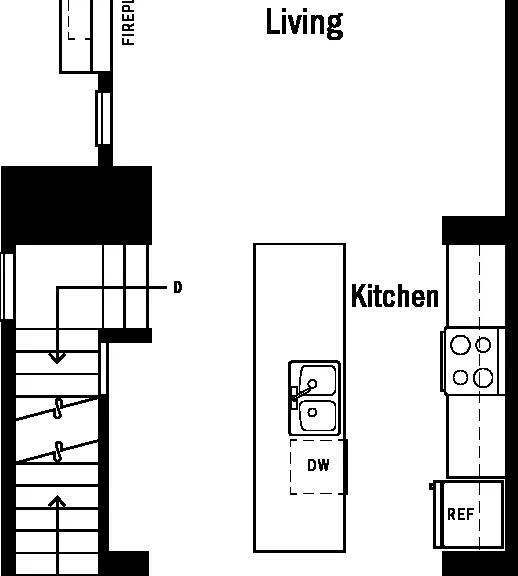 main level kitchen, dining, living