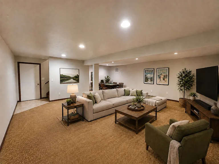 Virtually staged finished basement