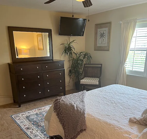 Primary bedroom with TV.