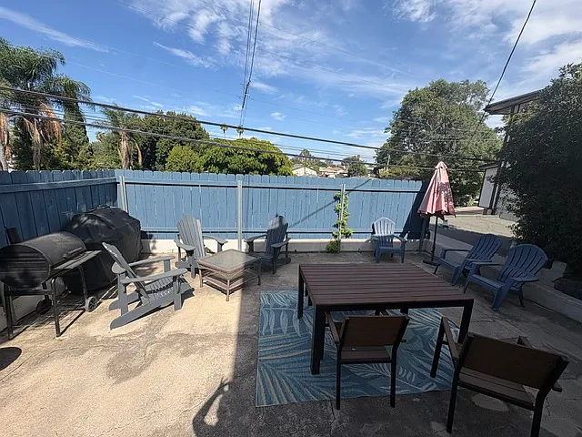 table and chairs, umbrella