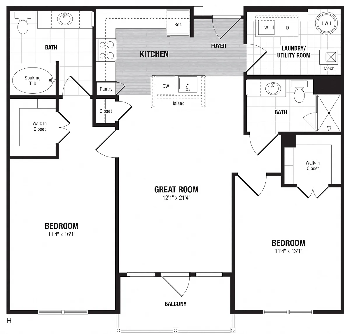 Floor plan 2 Bed/2 Bath-H