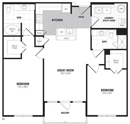 Floor plan 2 Bed/2 Bath-H