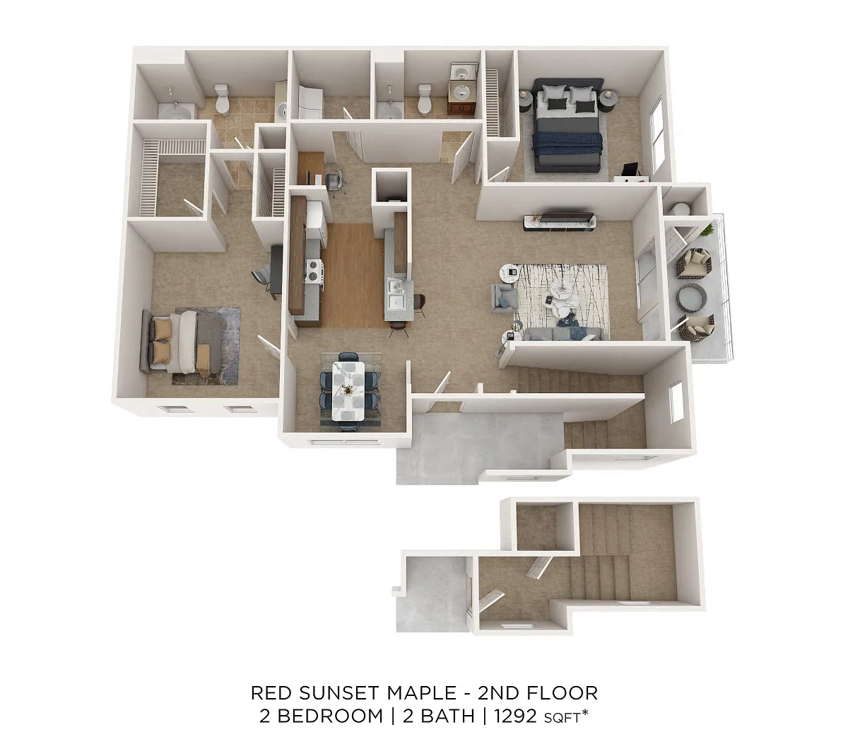 Floor plan Two Bedroom 2 Bath - 1,292 sqft