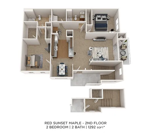 Floor plan Two Bedroom 2 Bath - 1,292 sqft