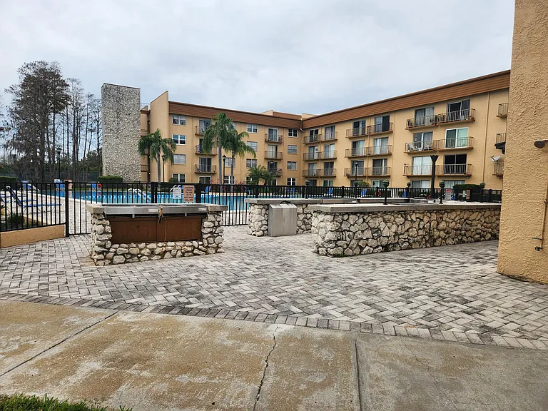 Outdoor grill and swimming pool