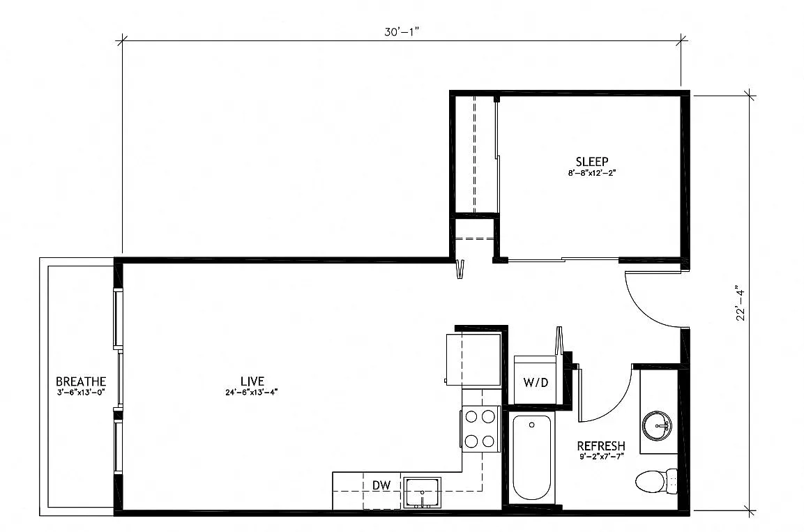 Floor plan Open 1x1 - A2