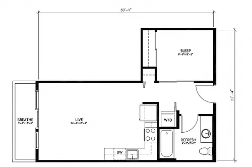 Floor plan Open 1x1 - A2