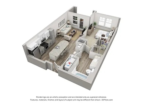Floor plan Lido 1 BD, 1BA