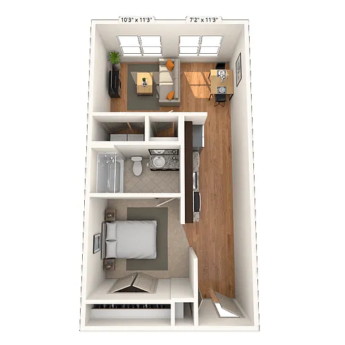 Floor plan Studio 1x1 621 SF