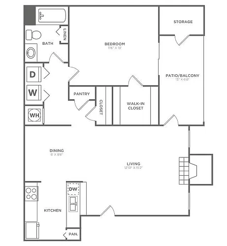 Floor plan One Bedroom One Bath (850 SF)