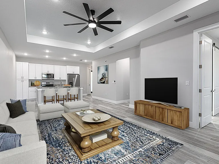 Beautiful open concept living space allowing creative decorating options