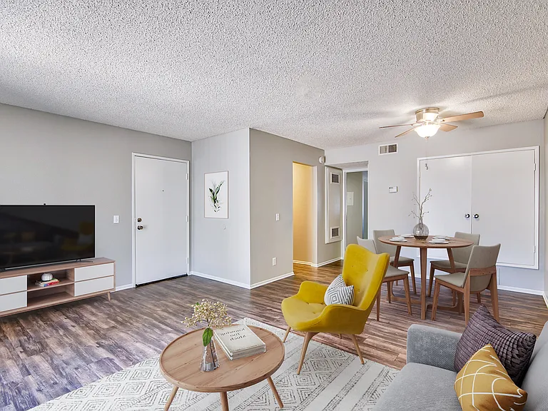 Staged one bedroom living & dining room