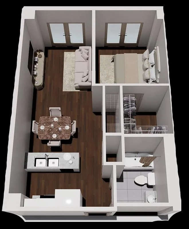 Floor plan One Bedroom Courtyard