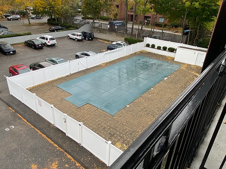 Winter view of pool from patio