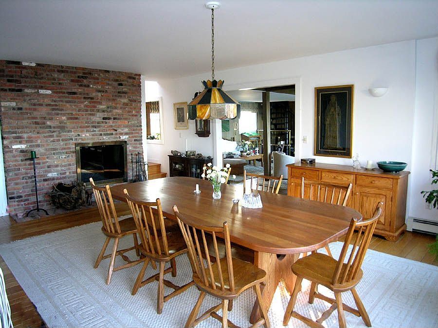 Formal dinning room with fireplace