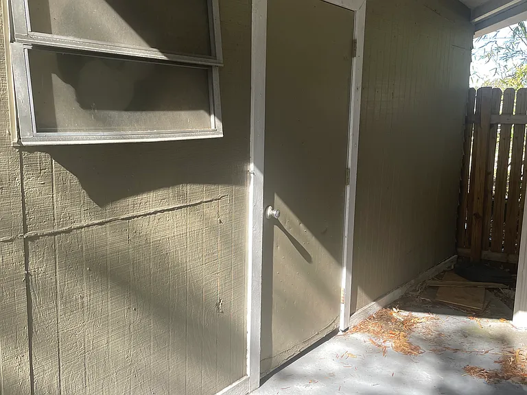 Entrance to tool shed/workshop from backyard