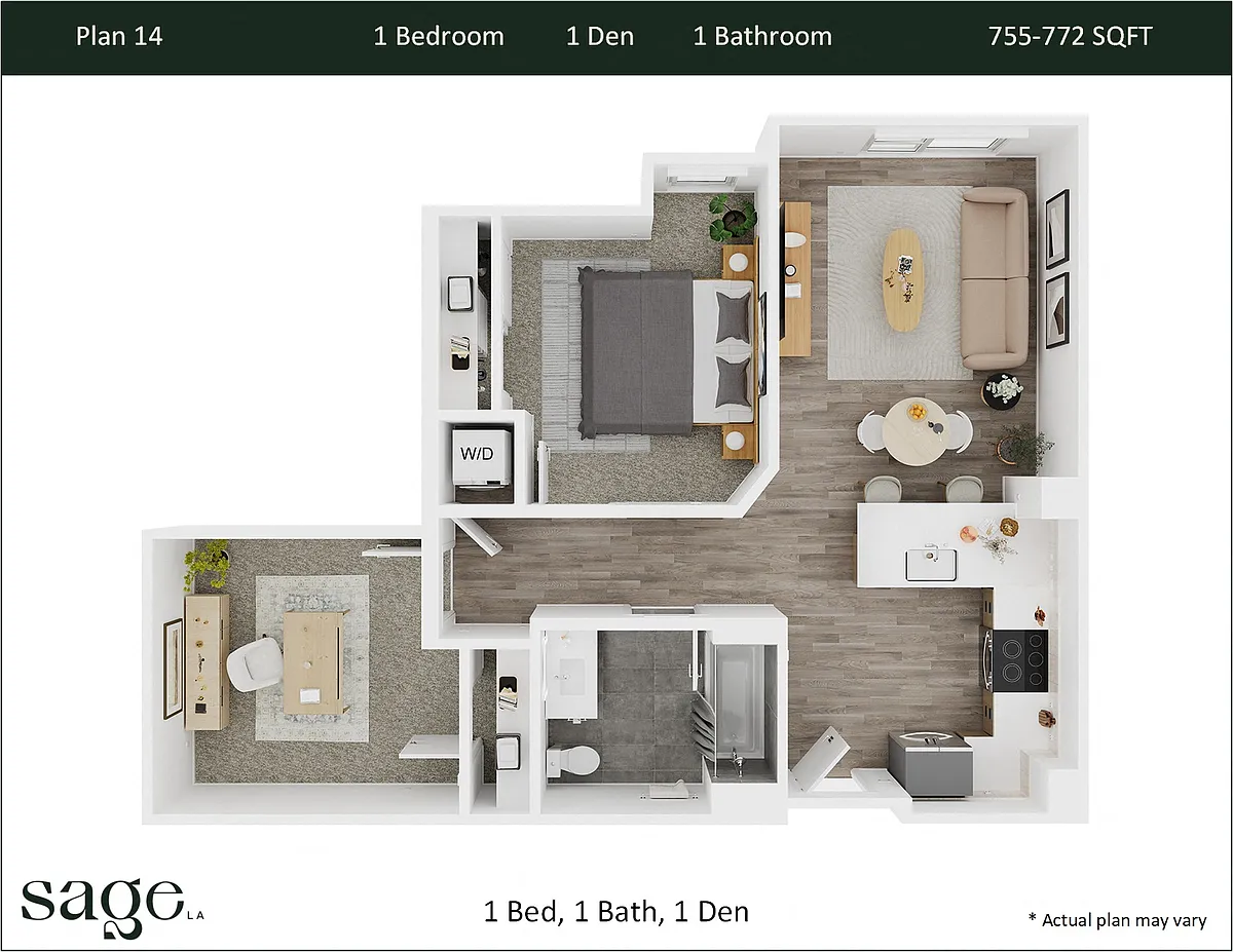 Floor plan 1 Bedroom + Den Plan 14