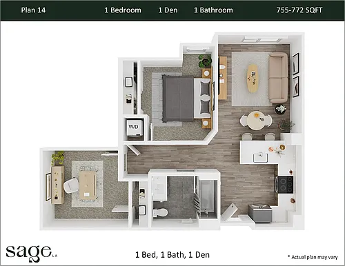 Floor plan 1 Bedroom + Den Plan 14