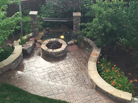 Water feature and fire pit