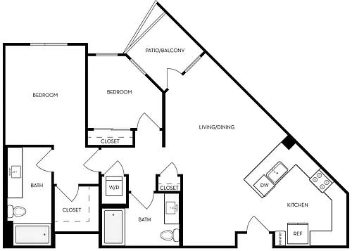 Floor plan B3u - 2BR 2BA Flat