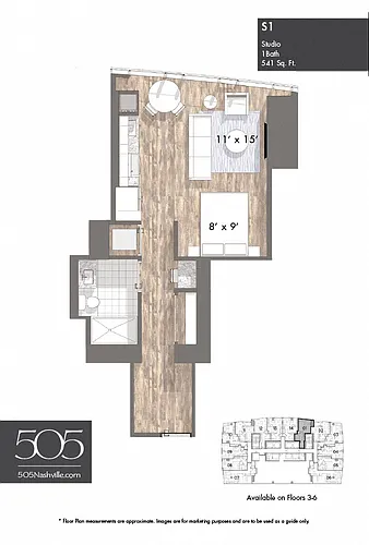 Floor plan 505 Studio Stack 01 Floors 3-6