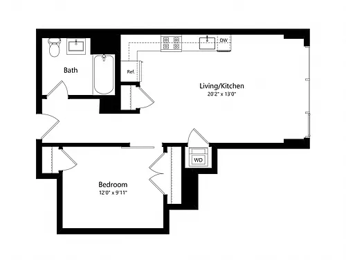 Floor plan 1 Bedroom - 1 Bath | Aj12