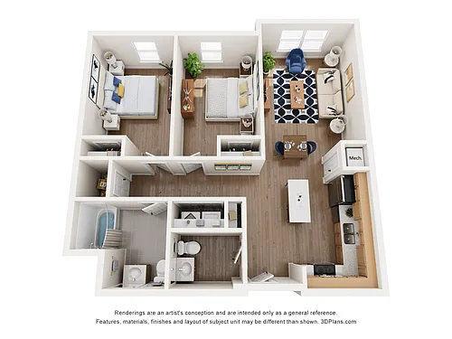 Floor plan 2 Bedroom - Hickory Hope B