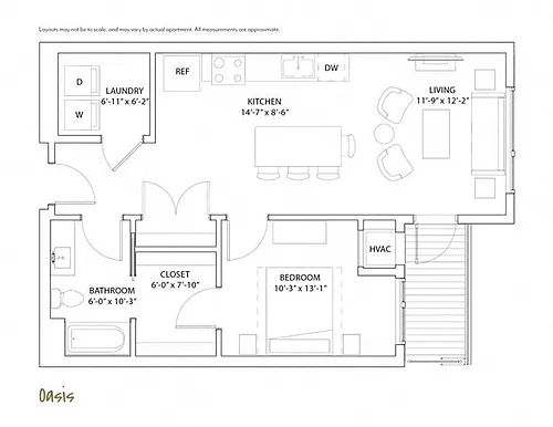 Floor plan 1 Bed 1 Bath Oasis