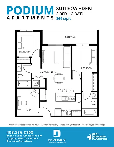 Floor plan 2 Bedroom, 2 Bathroom + Den